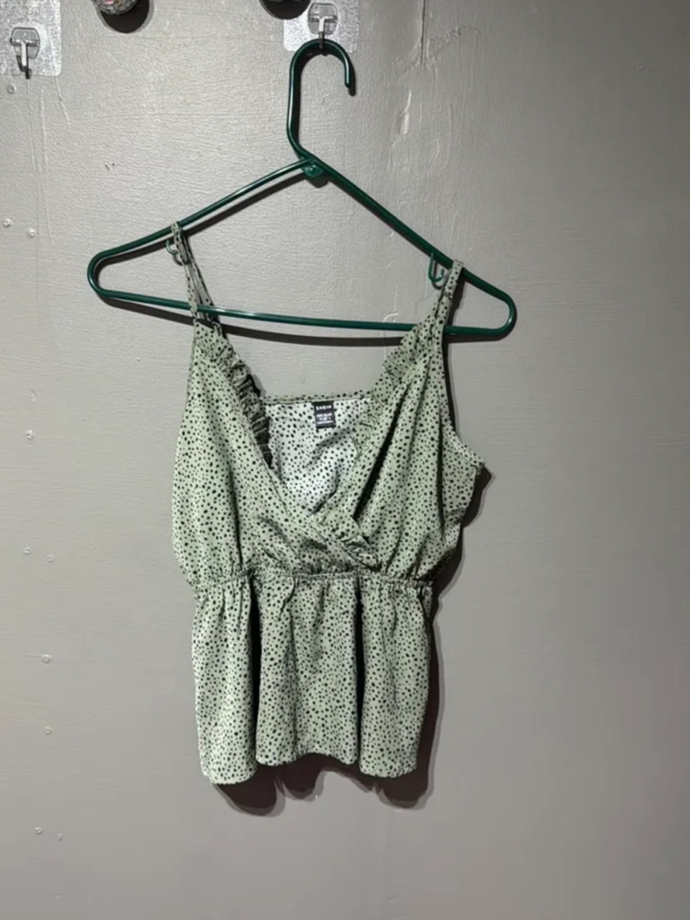 SHEIN Light Green Polka Dot Ruffle Wrap Cami